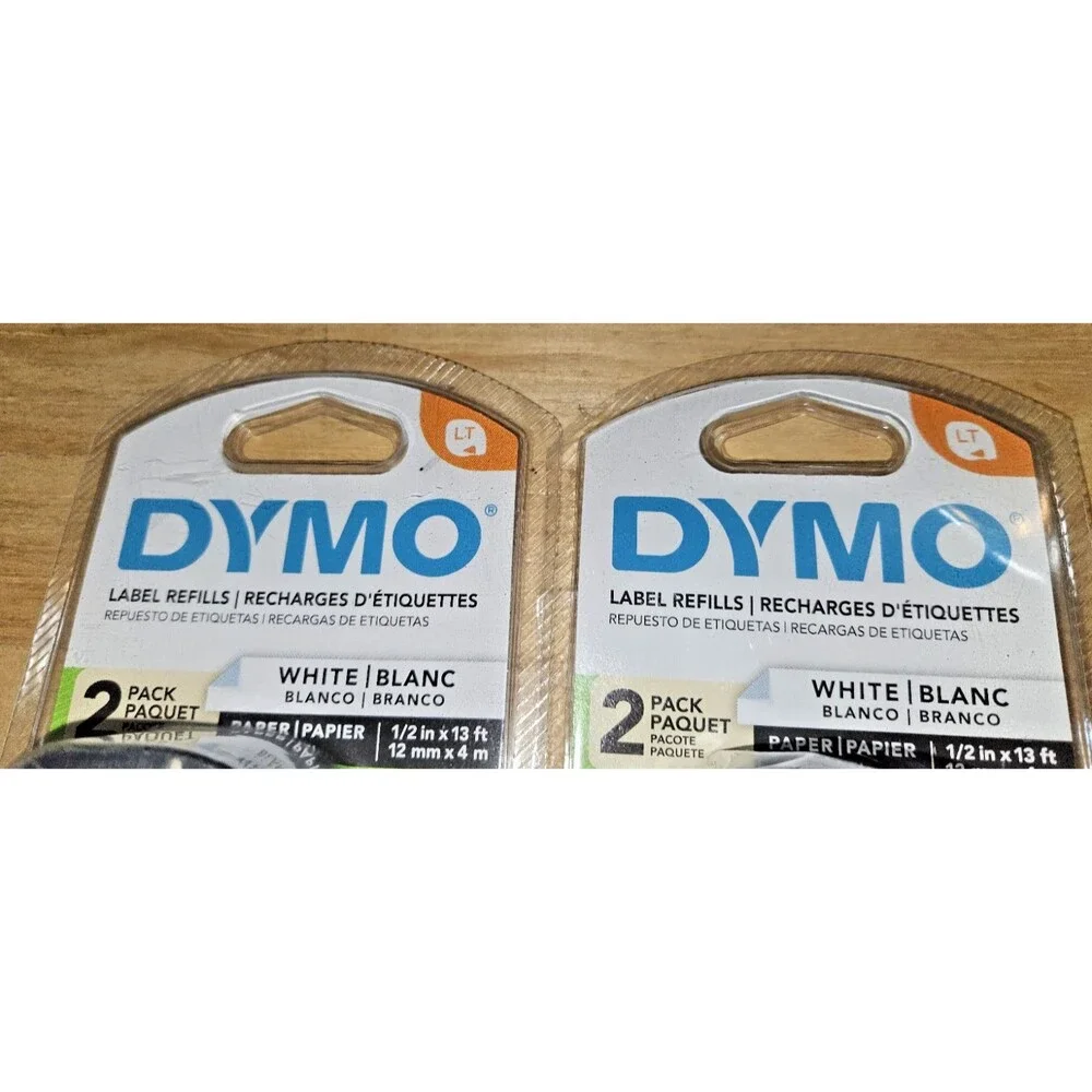 Dymo 10697 LT White Paper Label Refill Tape TWO 2 packs 1/2